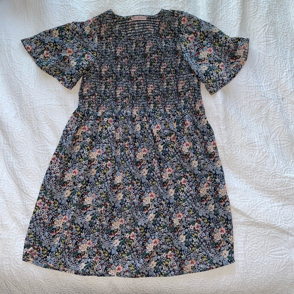 Dark blue with floral mini dress
